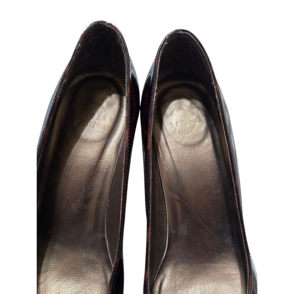 Stuart Weitzman Brown Tortoise Patent Leather Peep Toe Pump Heels 7M S.2 - Picture 10 of 14